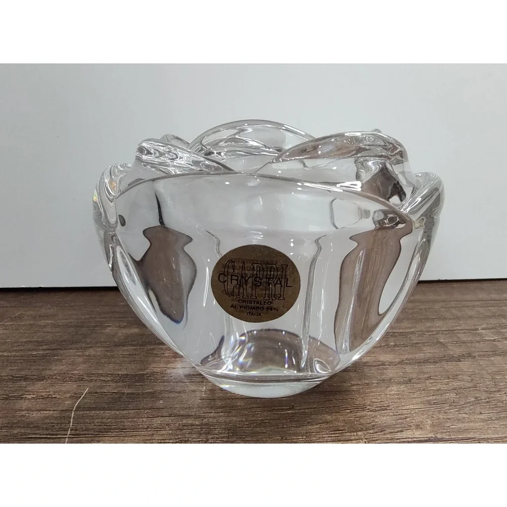 Crystal Flower Votive Candle Holder Vase Candlestick Glass Made Italy Capri